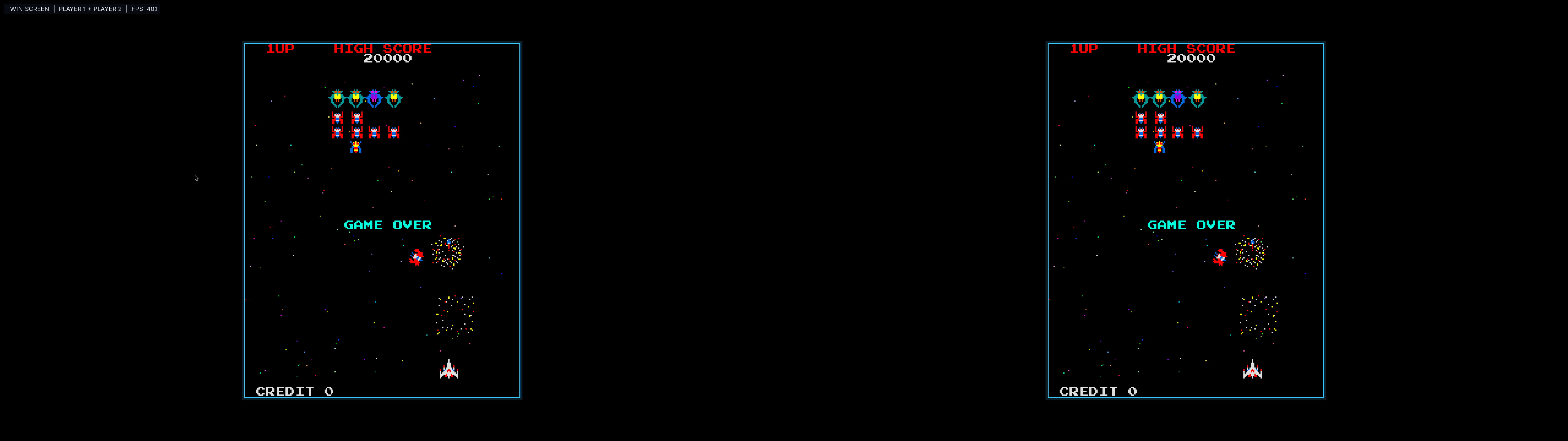 Two native-aspect Galaga screens side by side
