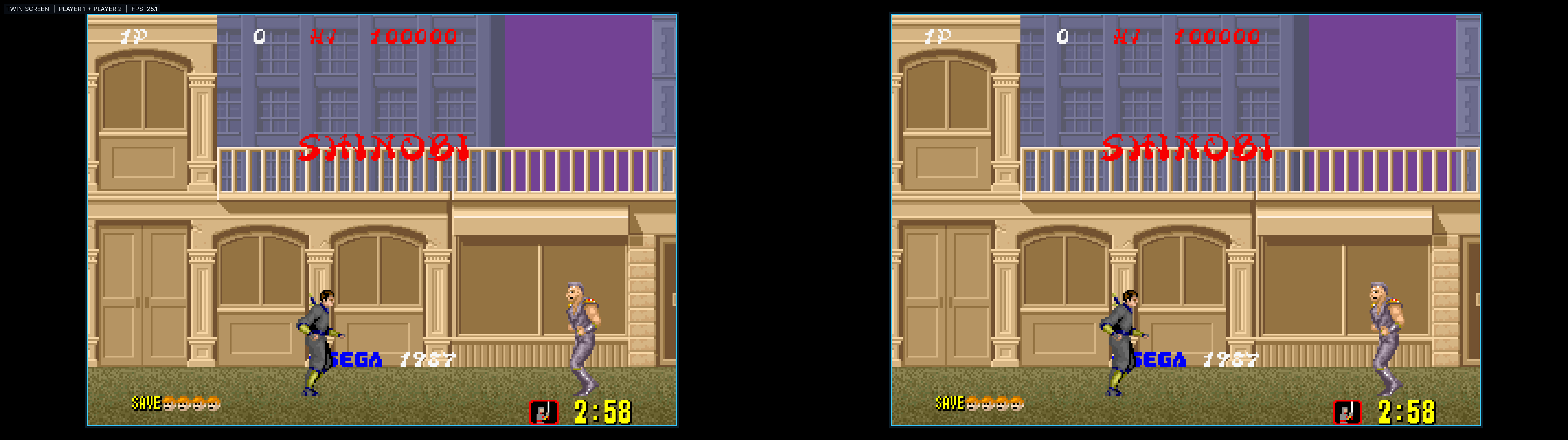 Two native-aspect Shinobi screens side by side